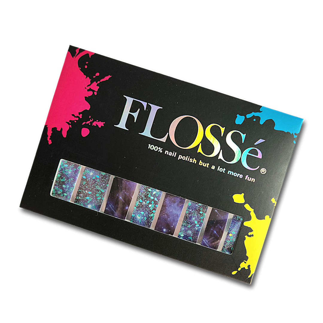 Deception blue diamond sequin nail wraps in flossé packet.