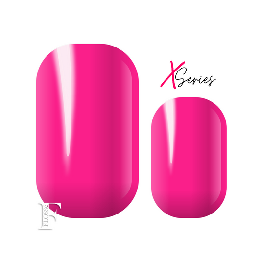 FLOSSé x series wide nail wraps. Hotness style in fluro pink. Gloss finish. 