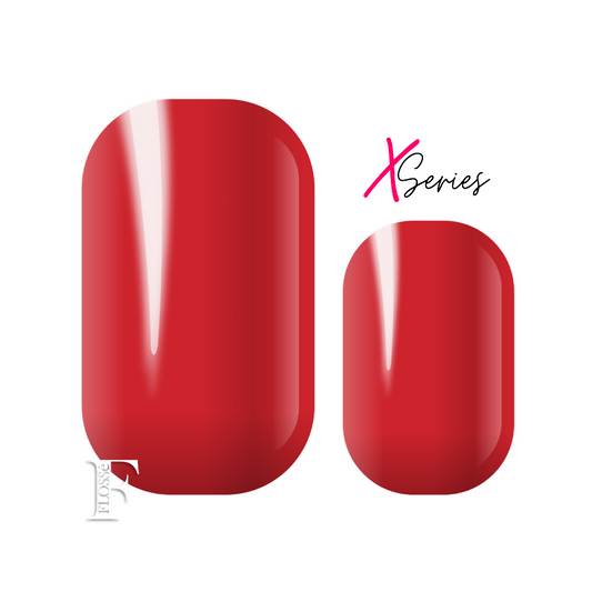 Flossé x series wide nail wraps in Divine red.  Bright red block colour. 