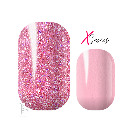 FLOSSé x series wide nail wraps in melon. Lolly pink block colour wraps with pink glitter accent fingers. Wide nail wraps nz.