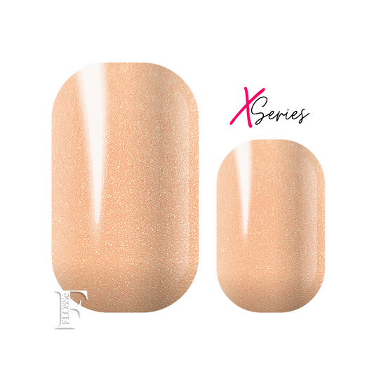 Flossé x series wide nail wraps in Lustre. Soft pearl peachy pink nail wraps. 