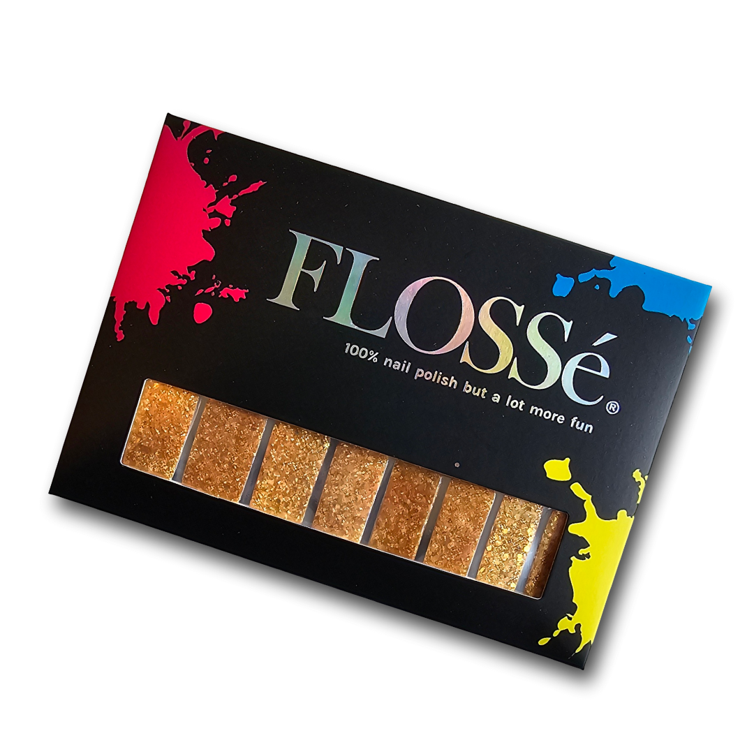 Full set of FLOSSé gold fever nail wraps.