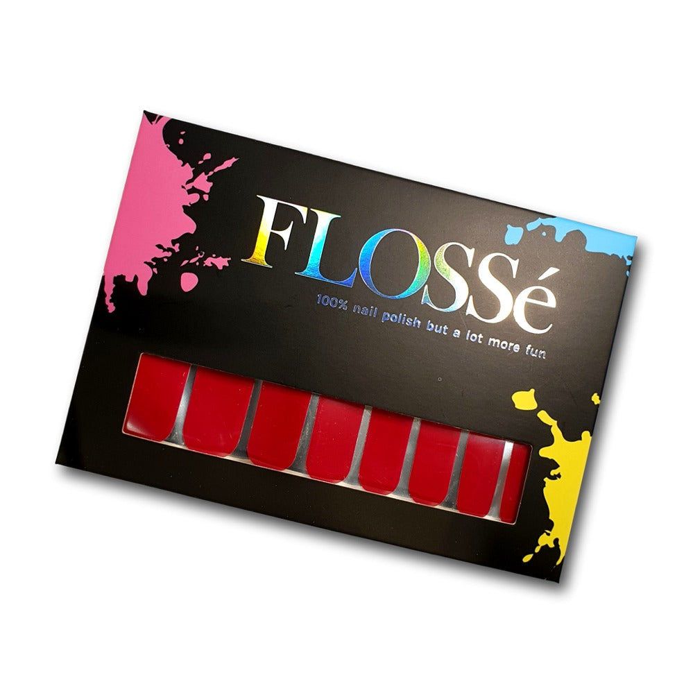 Full set of 16 nail in flosse packaging. Red plum block colour nail polish.