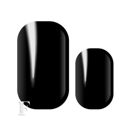 Sultry gloss black FLOSSé nail wraps. Long lasting instant nail polish