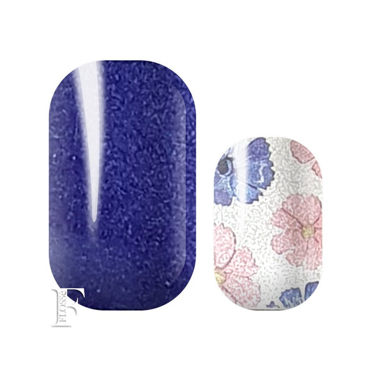 blue glitter nail wraps with accent fingers in silver with flowers