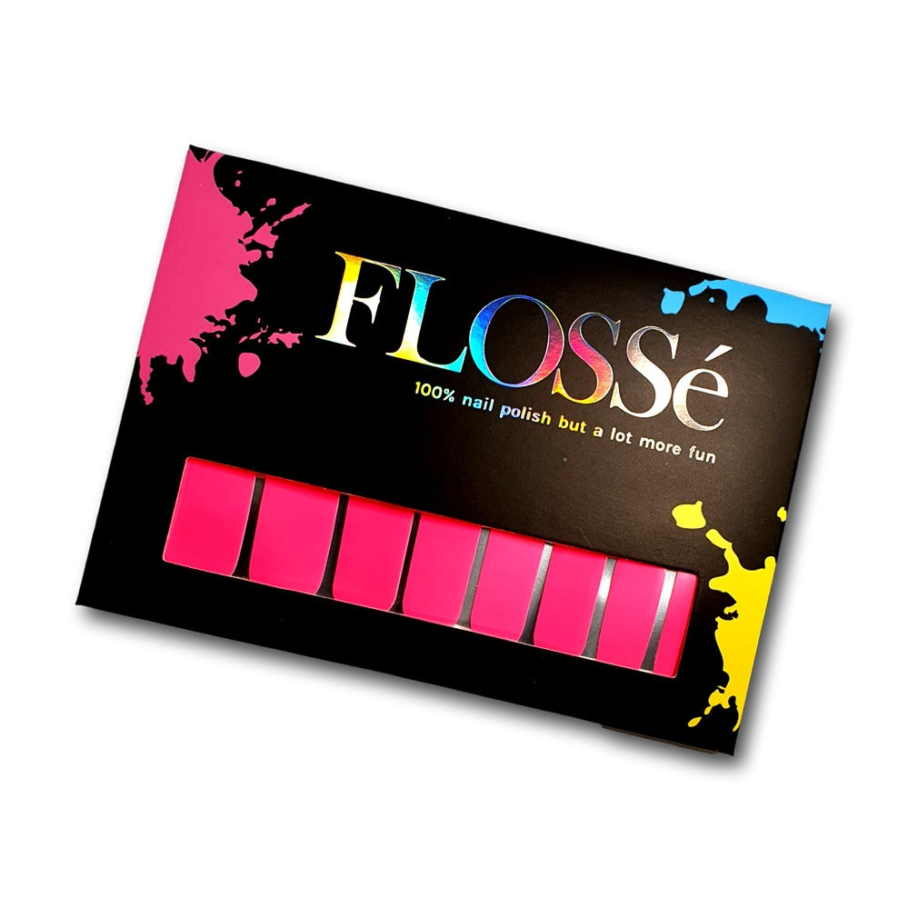 Fluro neon pink nail wraps in packaging.