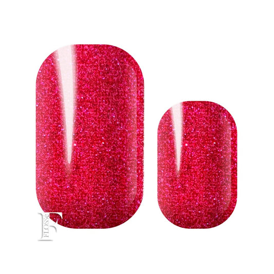 Bright raspberry red glitter nail wraps
