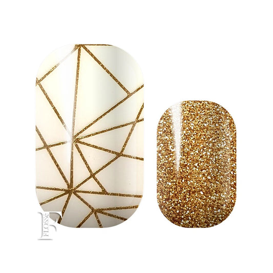 Mixed nail wrap set. White with gold glitter accents.