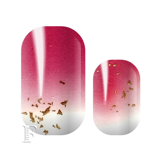 burgundy red ombre nail wraps with gold foil.
