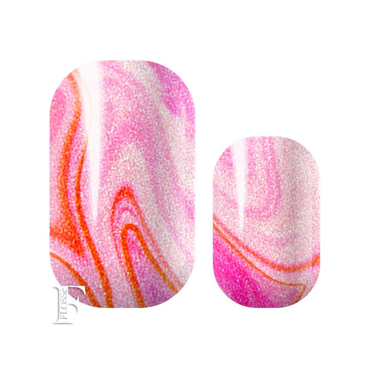 Gorgeous swirled marble effect nail wraps in soft pinks and whites. Shimmering pearl gloss finish. 