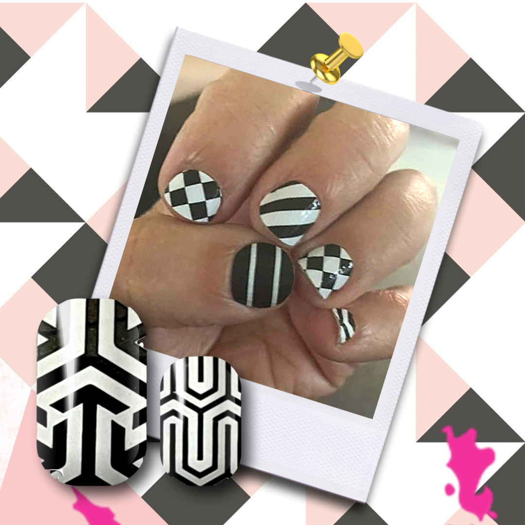 Manicured nails using FLOSSé geo game nail wraps