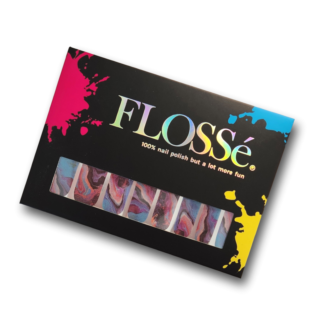 Full set of 16 Allure FLOSSé nail wraps in outer packaging.