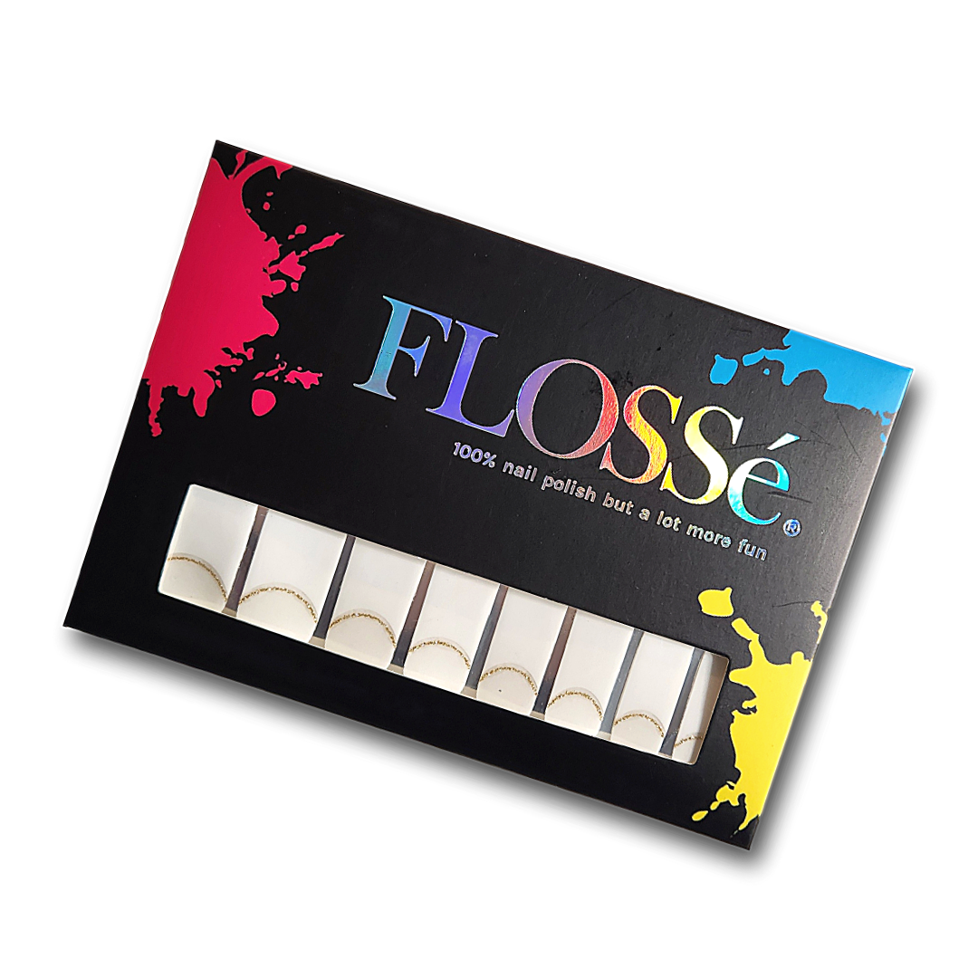 FLOSSé reverse French manicure bliss. Full set of 16 nail wraps in packaging. 