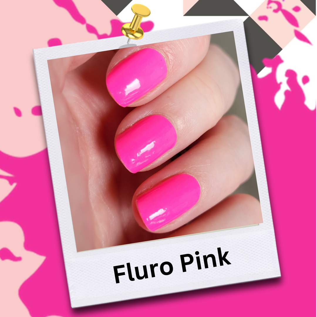 Manicured nails using Flossé nail wraps in fluro pink. 