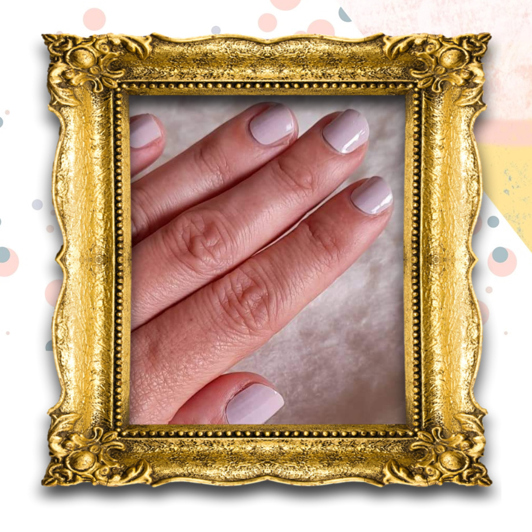 Manicured nails using FLOSSé nearly nude nail wraps