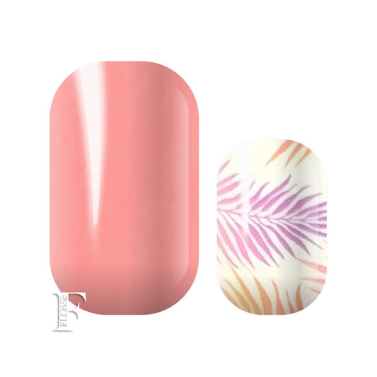 soft pink nail wraps alternating with pastel feather patterns on white