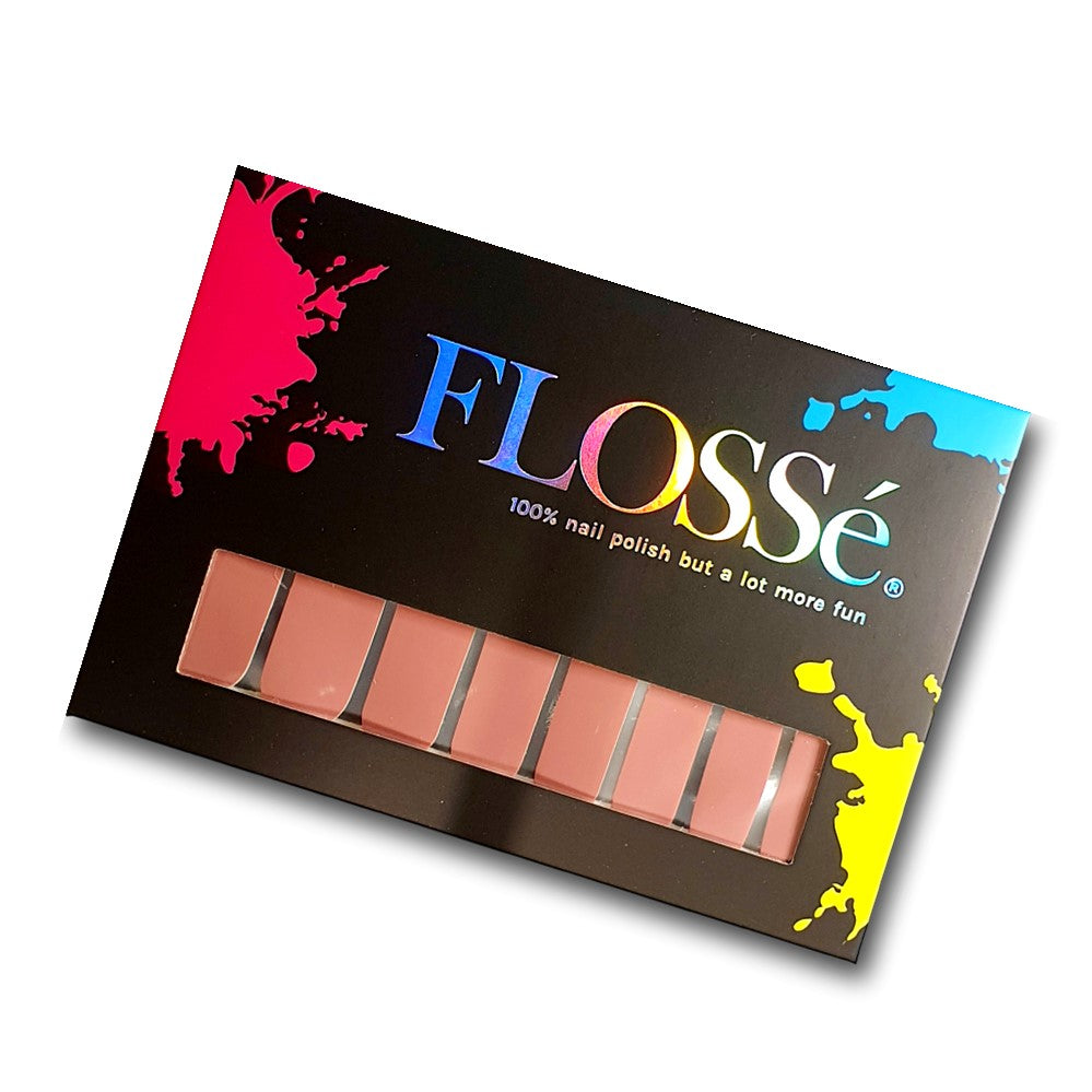FLOSSé pink clay block coloured nail wraps in outer card packaging.