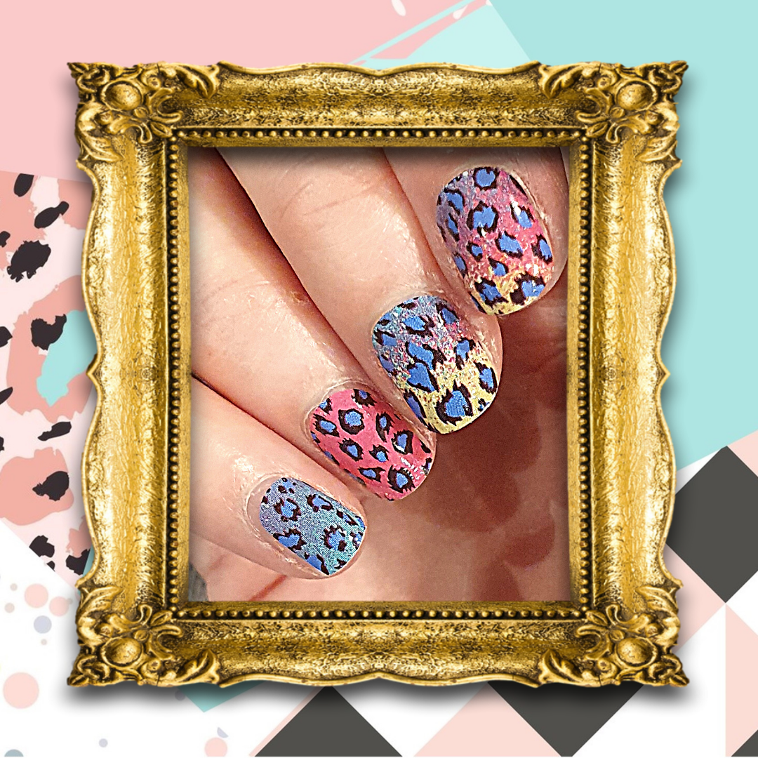 Manicured nails with Glam Leopard nail wraps. Nail stickers.