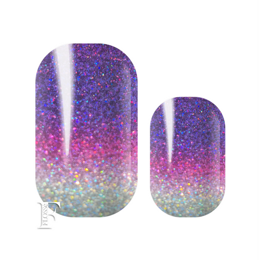 FLOSSé grape spritz nail wraps silver pink purple ombre in pearl shimmer with holographic shimmer overlay. 