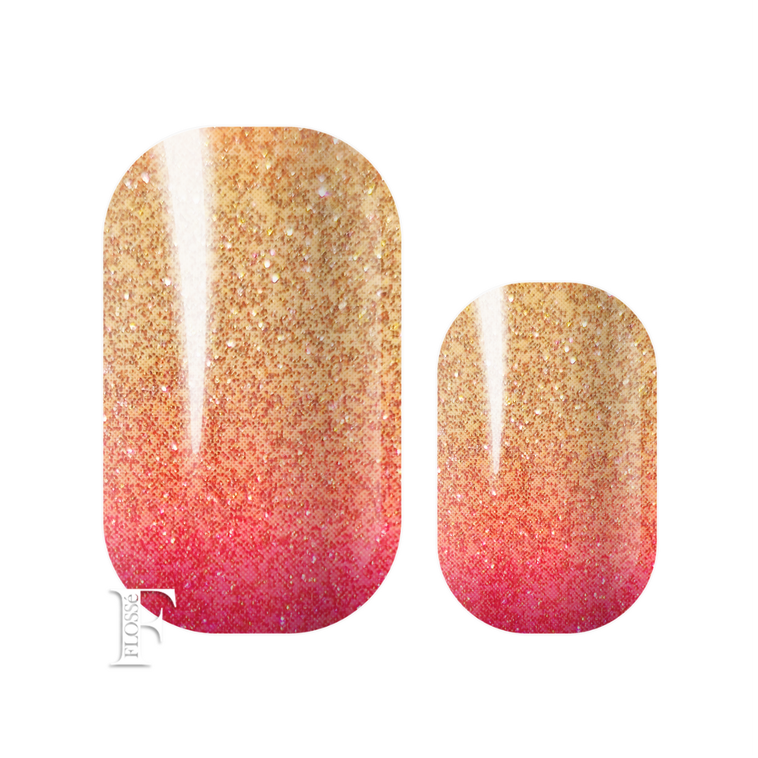 Flossé esprit nail wraps. Peach to Gold glitter ombre.