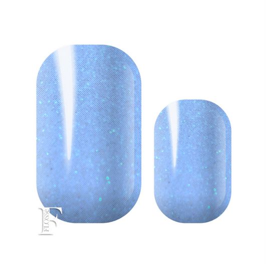 Flossé altitude blue nail wraps with electric blue micro pearl shimmer 