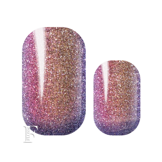Flossé nail wraps featuring opalescent shimmer, soft violets, blush pinks and champagne hues. New Zealand nail wrap stickers. 