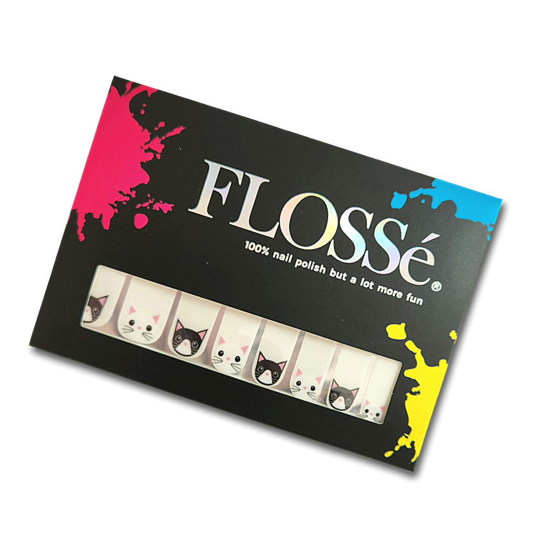 Flossé kitty nail wrap stickers art. Full set of 16 in packet. 