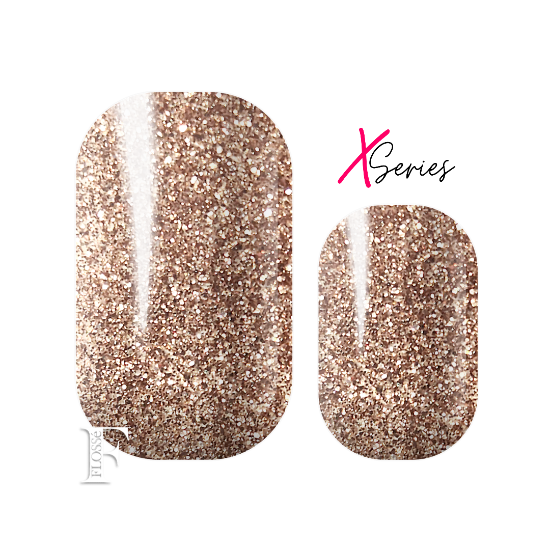 FLOSSé x series wide nail wraps in truffling. Bronze cookies glitter wrap nz.