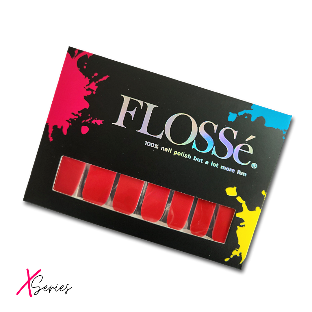 Full set of FLOSSé Divine red XSeries nail wraps in outer packet. Wide fit. 