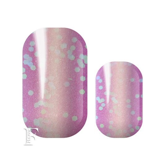 FLOSSé gotcha nail wraps purple and pink vertical ombre with blue holographic sequins 