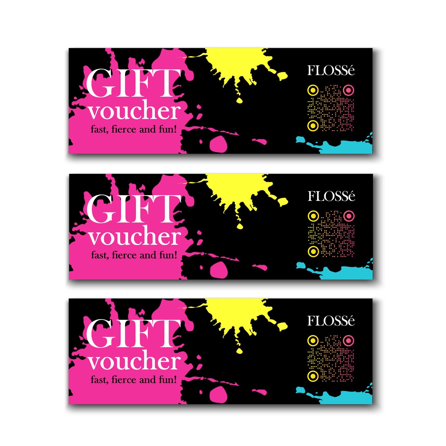 Row of 3 FLOSSe gift vouchers. Gift idea for girls. Mother's day gift idea. Christmas gift idea.