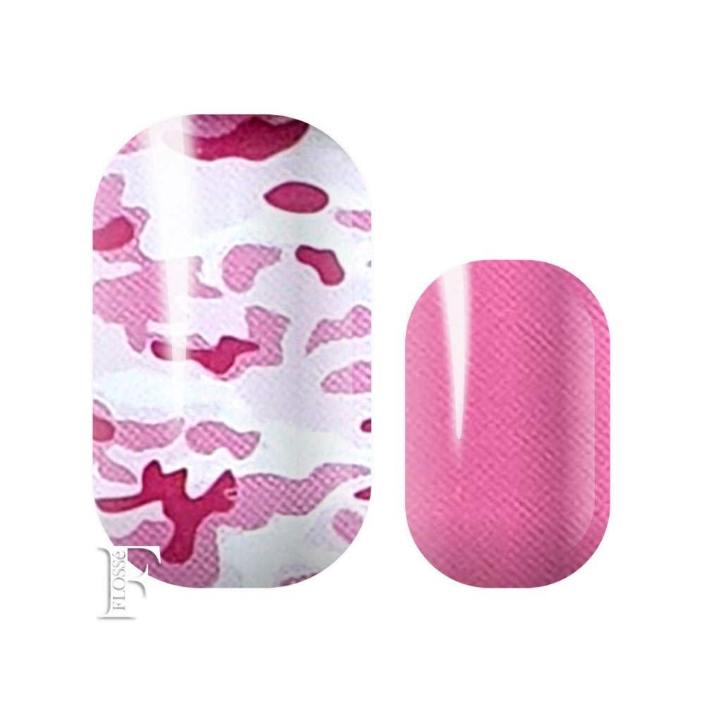 pink camo nail wraps with pink contrasting nails