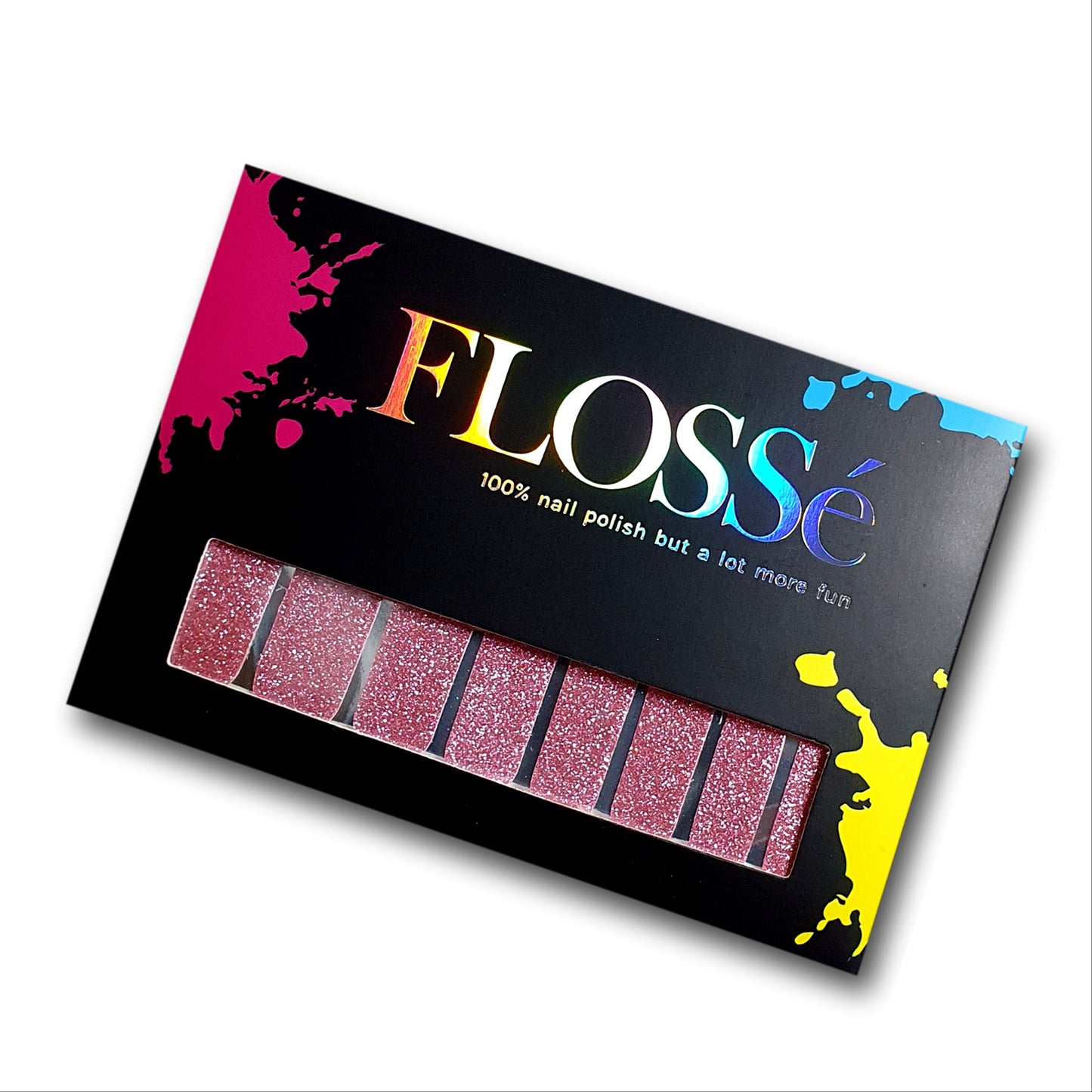 candy pops pink glitter FLOSSe nail wraps shown in packet