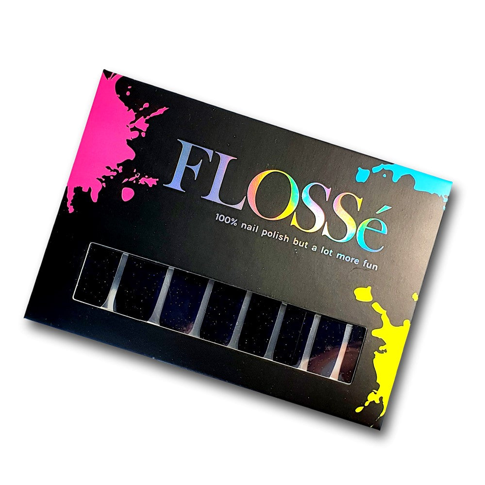 Set of 16 Night's Sky nail wraps in FLOSSe packaging