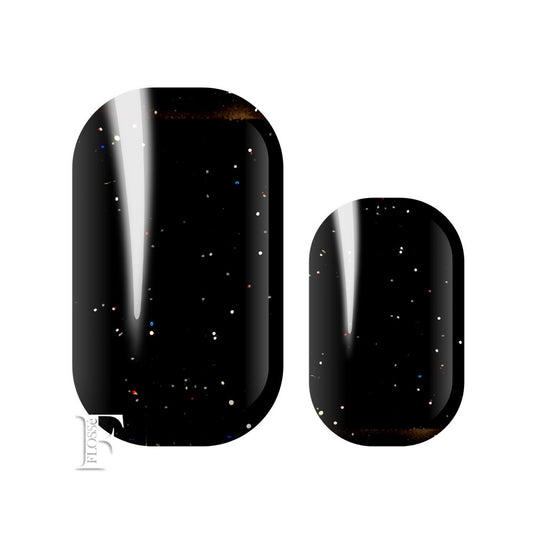 Black block colour base nail wrap with a fine sparse dusting of sparkle