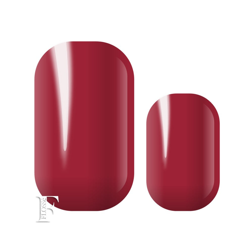 Deep red flossé bombshell nail wraps with gloss finish. Nail stickers new zealand.