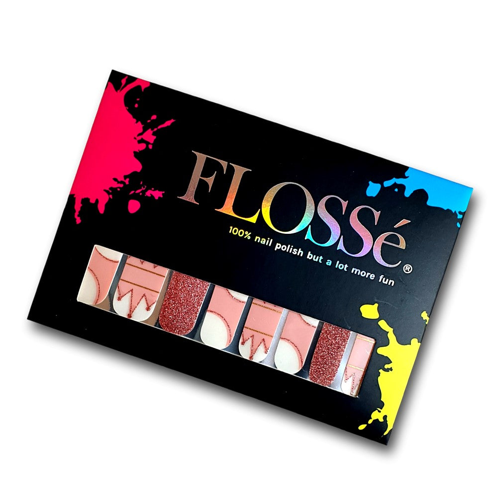 Set of 16 Jesters charm FLOSSé nail wraps in packaging.