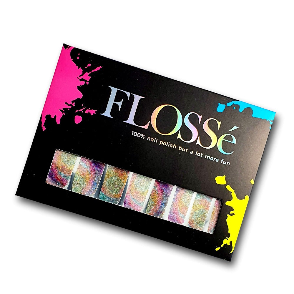 Full set of flosse Unicorn Dust nail wraps in card packaging.