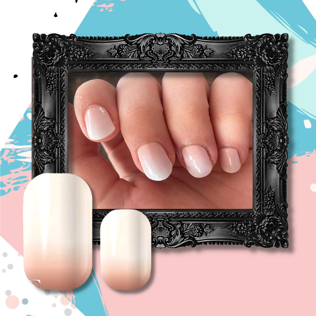 Manicured nails using FLOSSé peaches and cream nail wraps