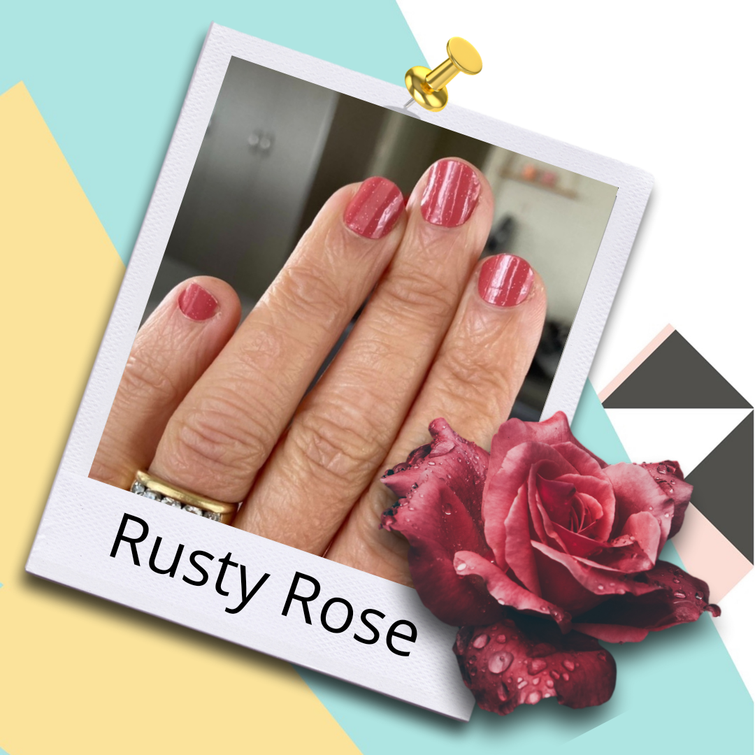 Manicured nails with Rusty Rose FLOSSe nail wraps.