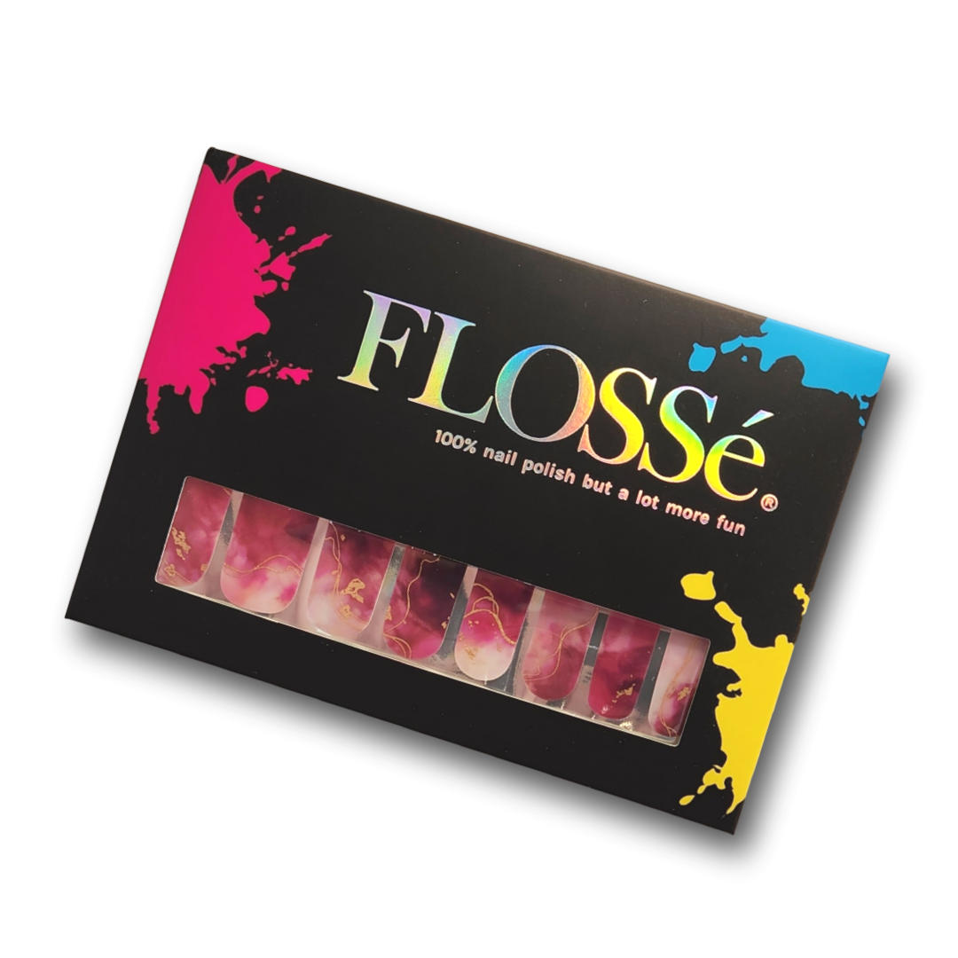 Feisty Flossé nail wraps, set of 16 in cardboard outer package. 