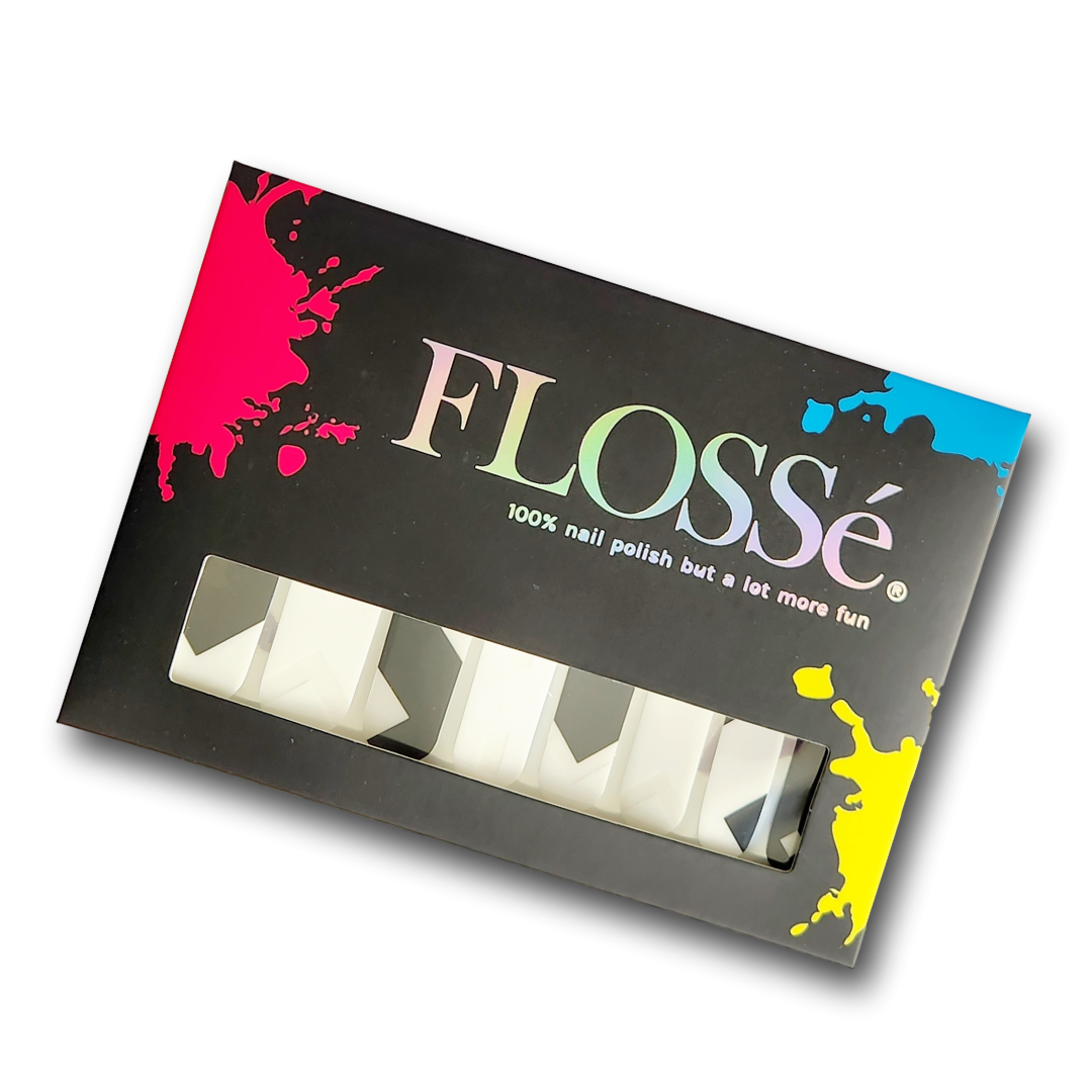 Black and white with translucent sections. Geometric angled pattern. FLOSSé nail wraps nz