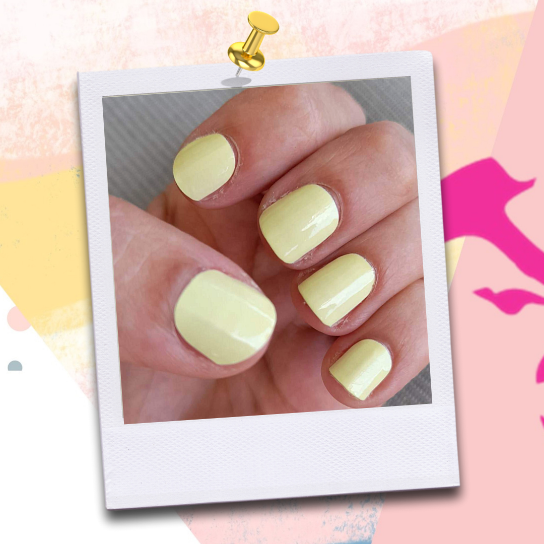 Flossé nail wraps soft buttercream yellow block colour with gloss finish