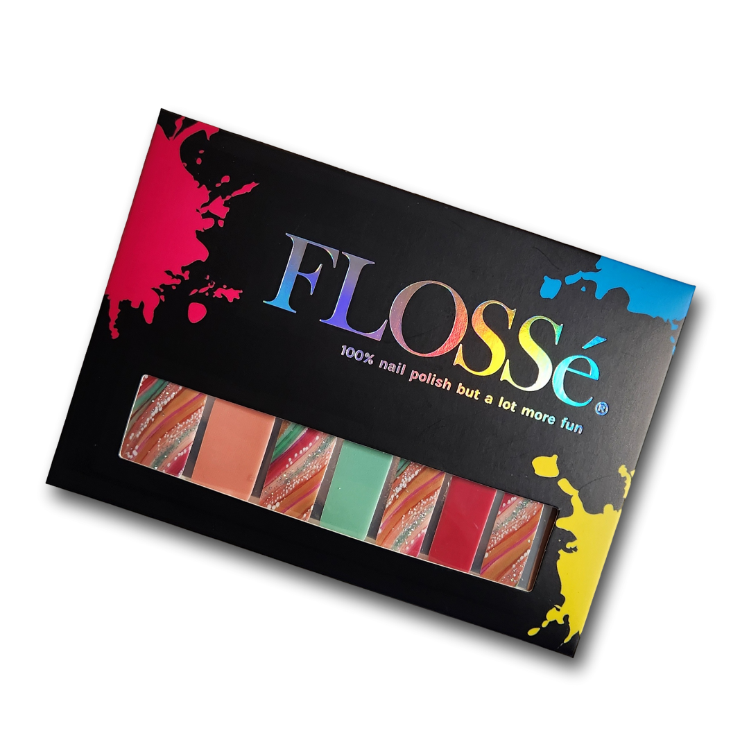 Full set of 16 falling nail wraps in flossé packaging