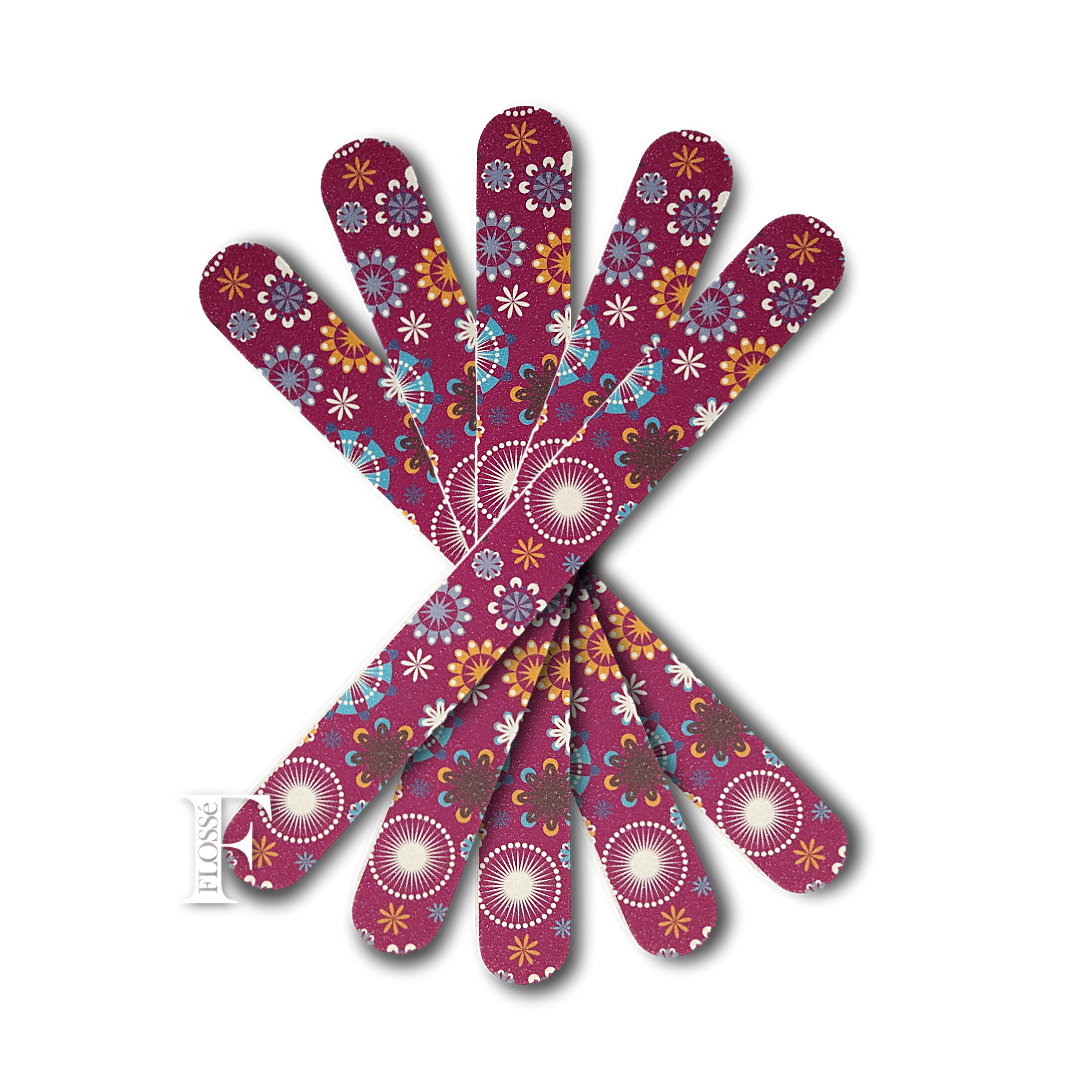 Group of purple EVA nail files. FLOSSé new zealand nail wraps