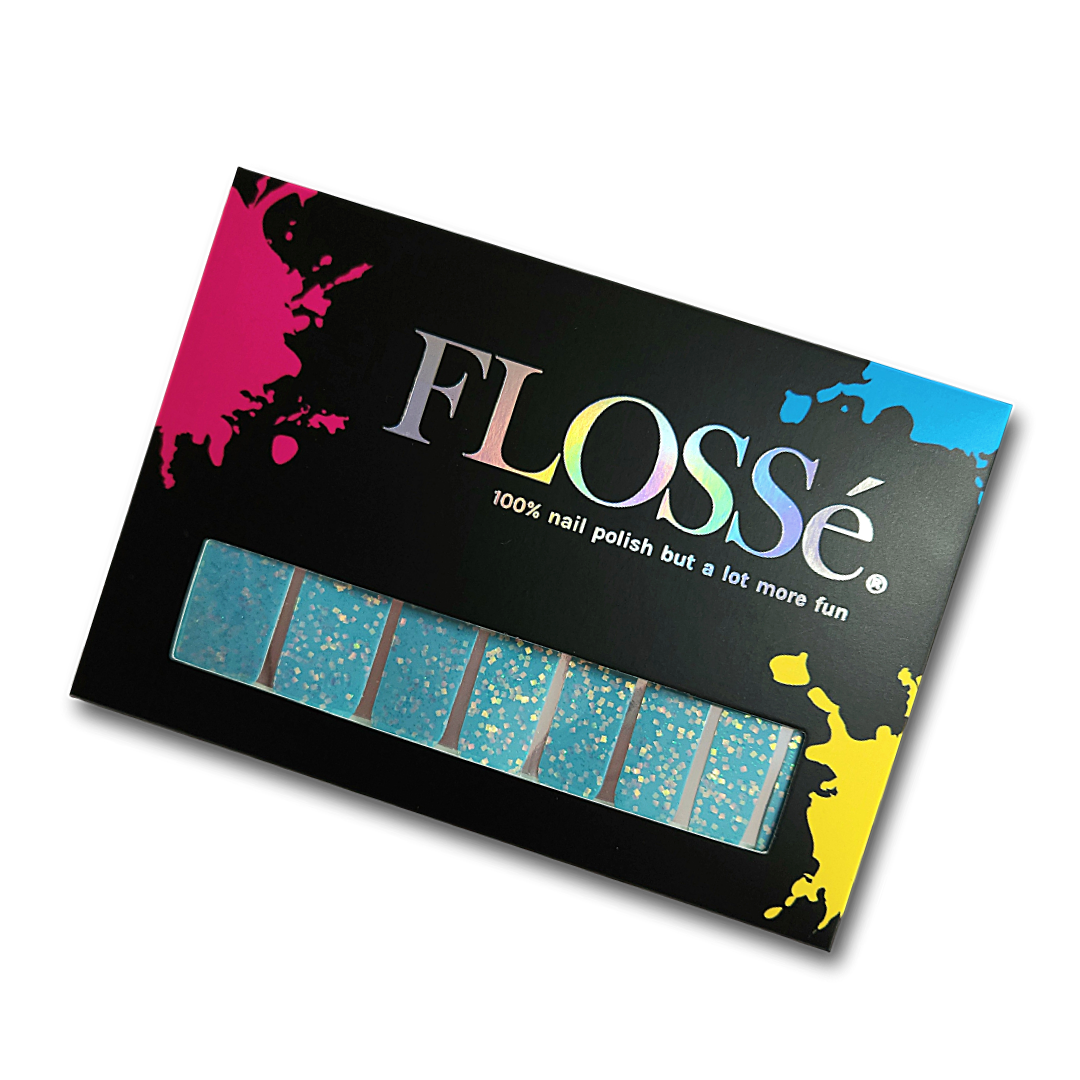 FLOSSé topaz nail wraps in outer packaging. Set of 16