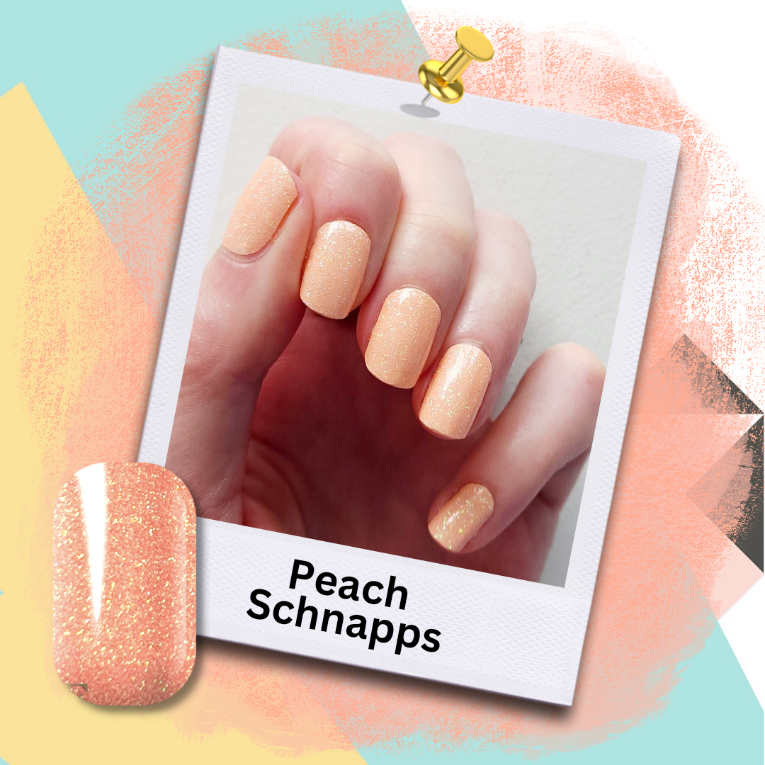 Manicured nails using FLOSSé peach Schnapps nail wraps