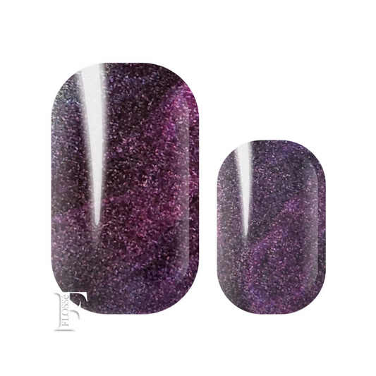 Deep purple and black nail wraps finished in shimmering pearl gloss