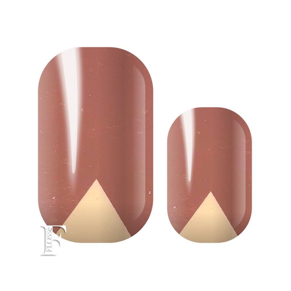 Mushroom pink nail wraps with pink triangle at nail bed.