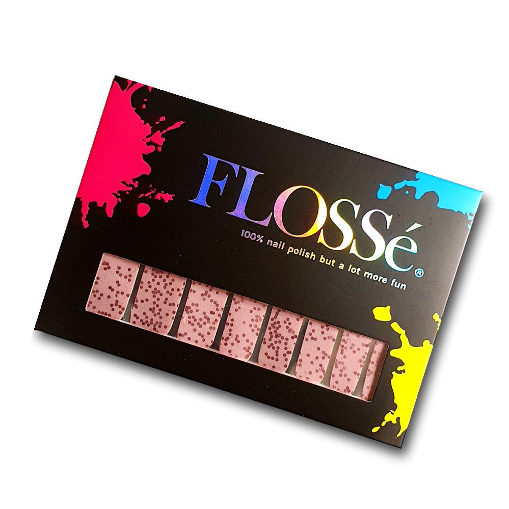 FLOSSé rosé all day nail wraps in card packaging.